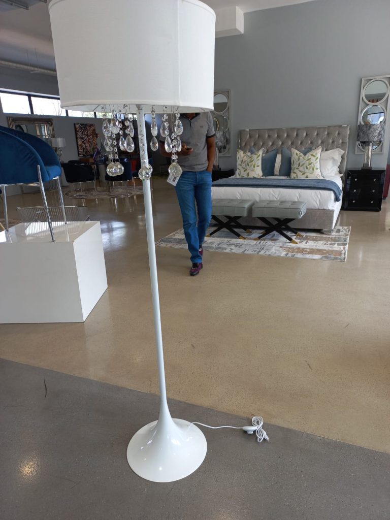 Crystal floor lamp found for the main bedroom, adding sparkle and elegance to the interior