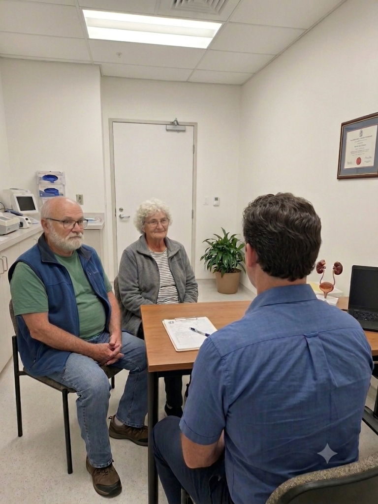 Jean and Brigitte finally in consultation with the urologist for discussions