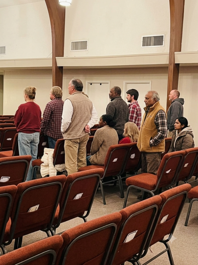 Brigitte during a prayer meeting giving testimony