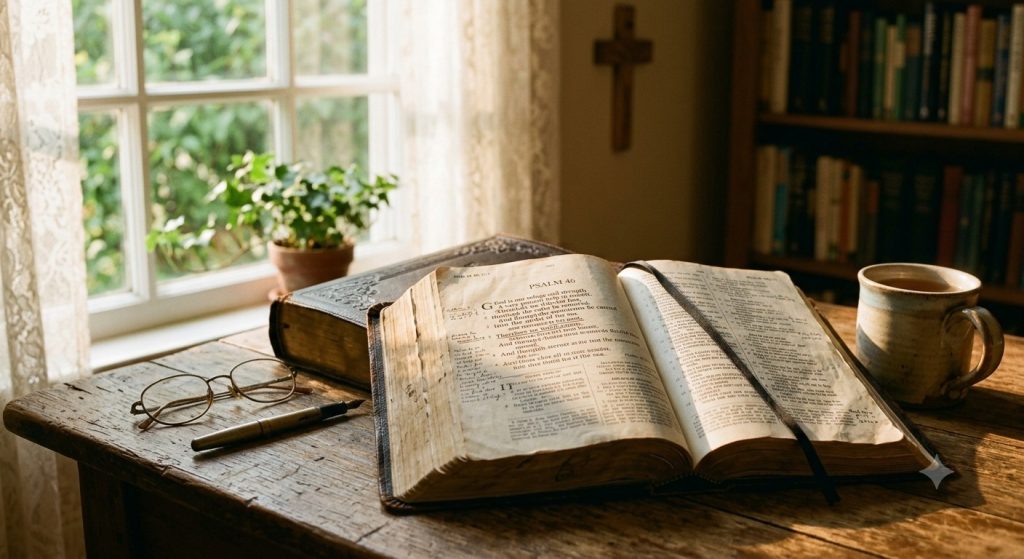 Reading the bible being thankful and full of gratitude